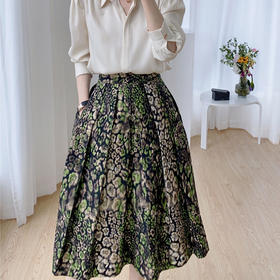 重工定织 织金碎花百褶半身裙