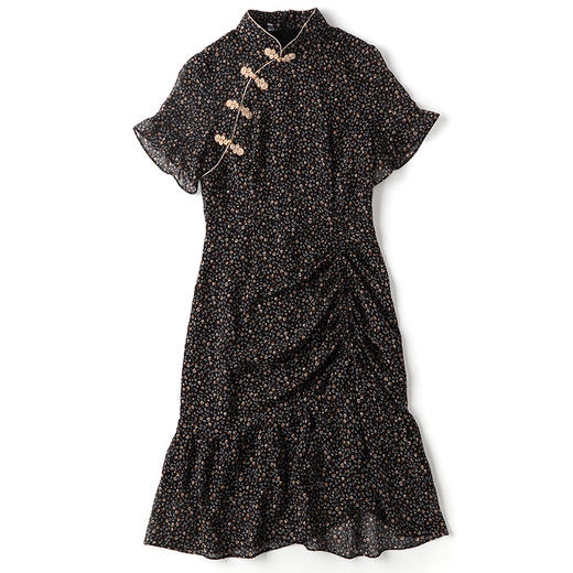 上海旗袍厂AYK-QF-210177雪纺小碎花改良旗袍立领时尚连衣裙不规则裙摆修身旗袍夏季女装 商品图4