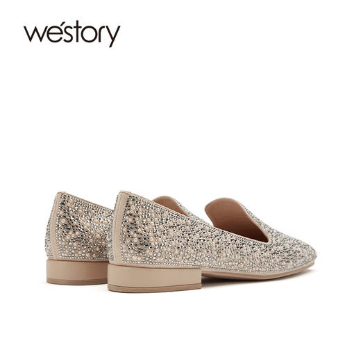 westory女鞋2021年春季新款细钻圆头一脚蹬低跟奶奶鞋S21AM53461 商品图2