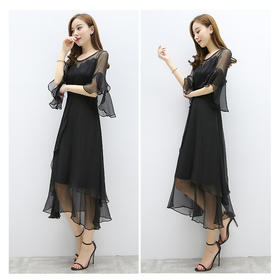 上海旗袍厂RJ-8826-1雪纺连衣裙女2021夏季时尚大码女装韩版修身裙子气质长裙