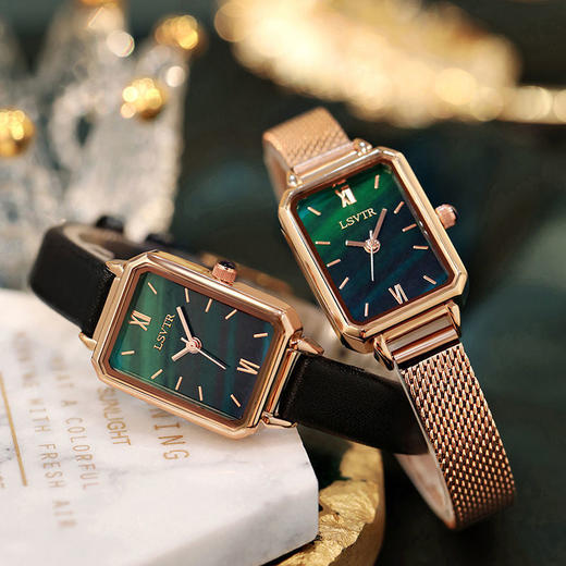 ins风新款网红同款手表女简约气质文艺防水小方盘孔雀绿小绿表女 商品图6