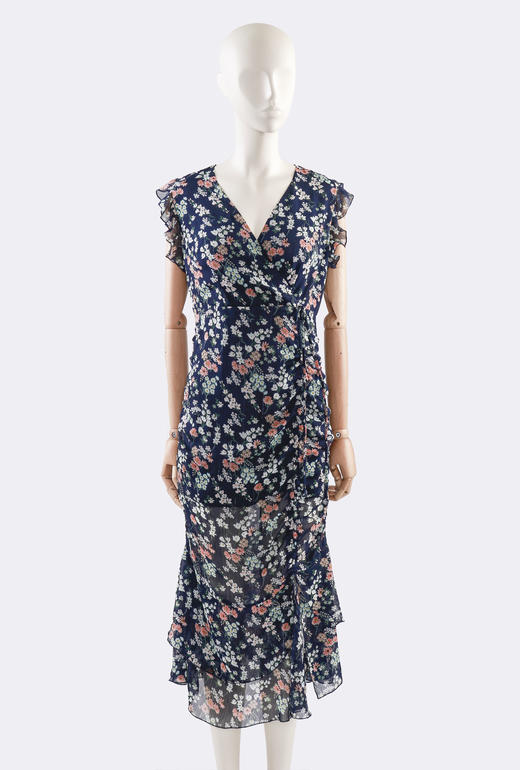 侧抽褶荷叶袖连衣裙 商品图0