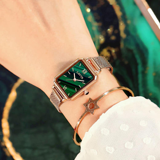 ins风新款网红同款手表女简约气质文艺防水小方盘孔雀绿小绿表女 商品图8