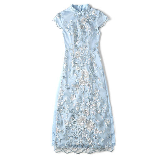 上海旗袍厂AYK-642828055161纱网拼刺绣亮片改良长款旗袍连衣裙时尚A字裙2021夏新品复古女装 商品图4