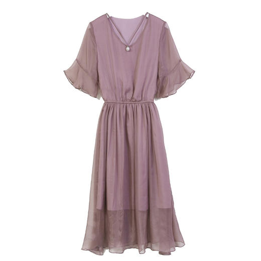 上海旗袍厂RJ-8809真丝连衣裙女中长款2021夏装时尚新款修身显瘦韩版气质桑蚕丝长裙 商品图4