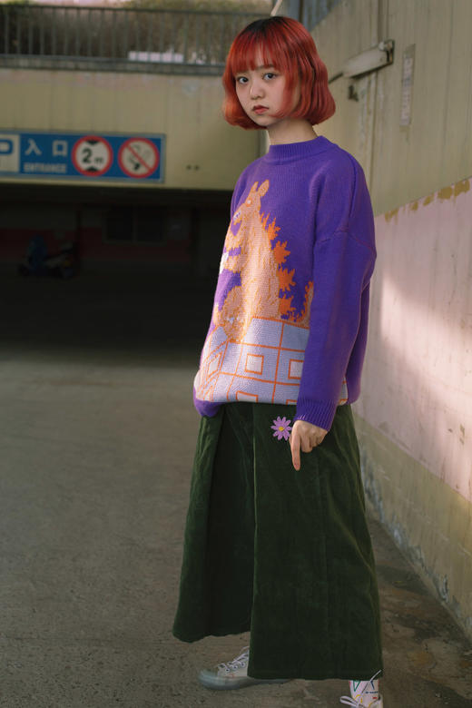 【市集】Puli Potch布力跑-鼠斯拉紫色情侣款-套头针织毛衣（均码） 商品图2