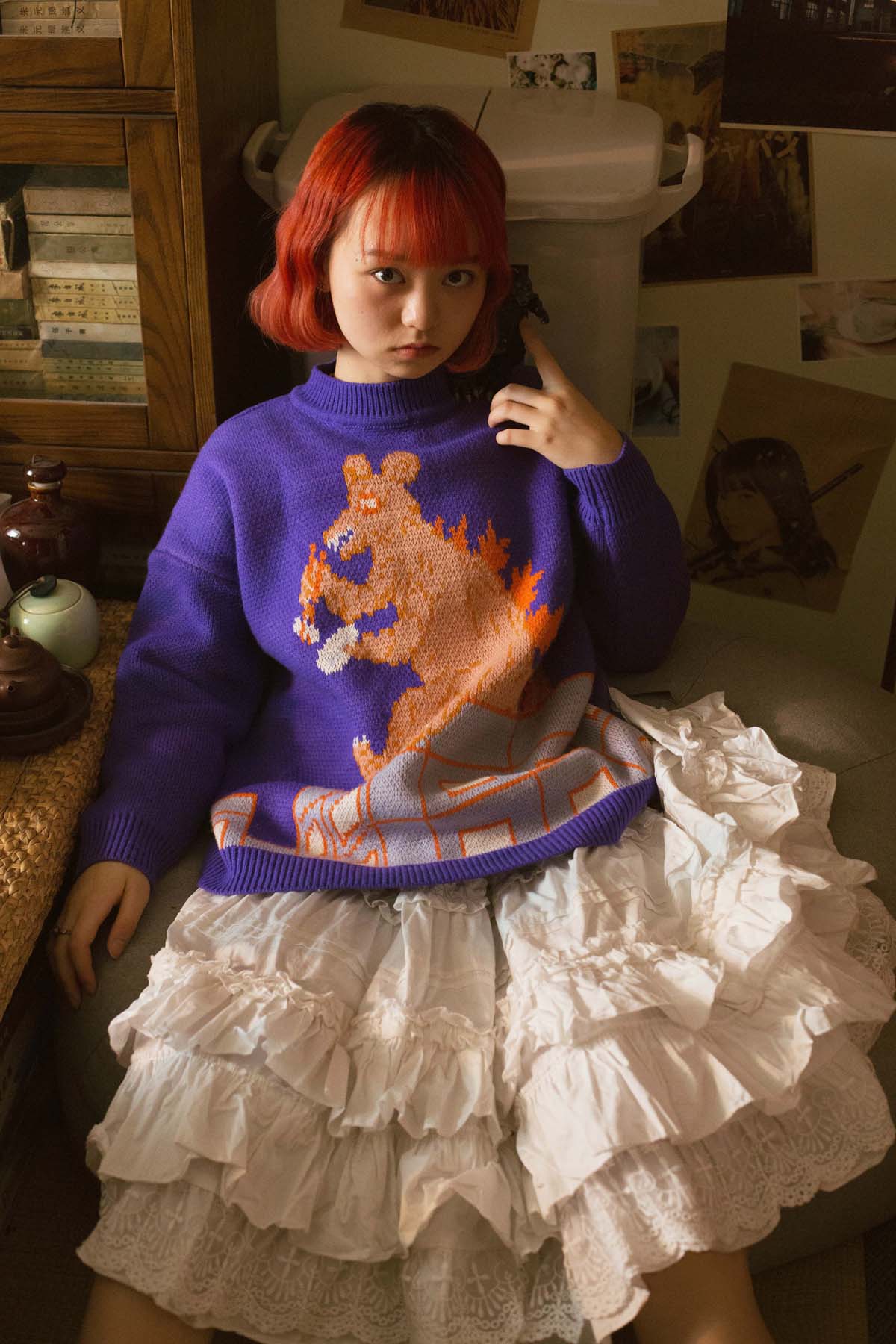 【市集】Puli Potch布力跑-鼠斯拉紫色情侣款-套头针织毛衣（均码）