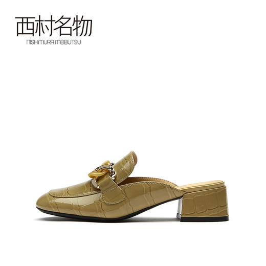 西村名物2021夏季新款真皮包头拖鞋女网红懒人鞋粗跟穆勒拖T21AH15051 商品图1