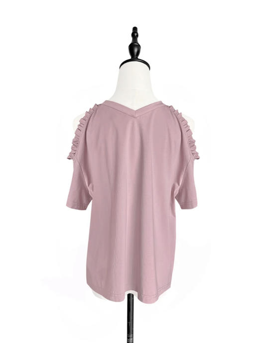 TYNVIE 露肩花边装饰短袖T恤 - 粉色 商品图3