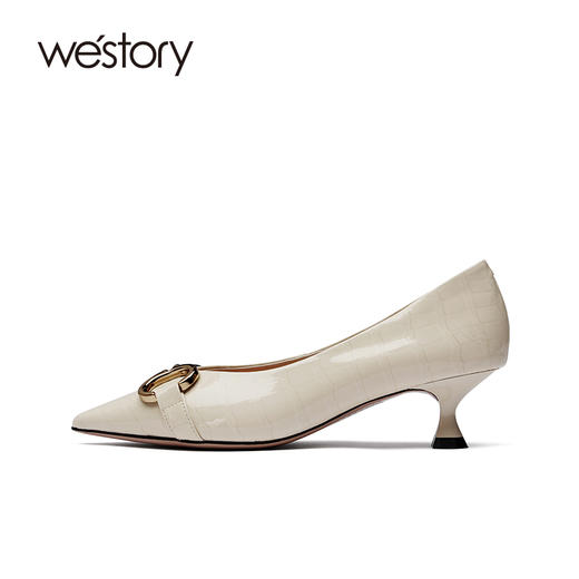 westory女鞋2021春季新款牛皮尖头高跟鞋细跟链条单鞋S21AE53521 商品图1