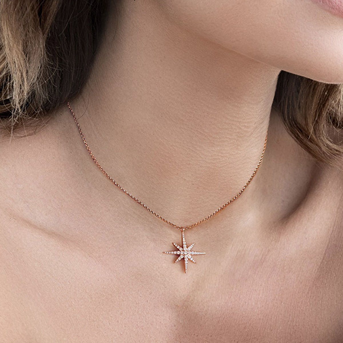 3606633229855 apm MONACO闪耀流星六芒星银镶晶项链锁骨链毛衣链女礼物 【氧化】