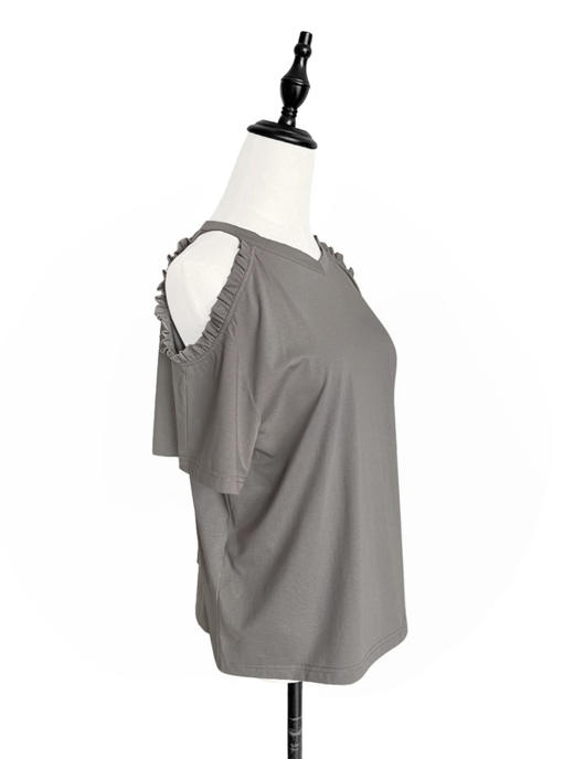 TYNVIE 露肩花边装饰短袖T恤 - 灰色 商品图1