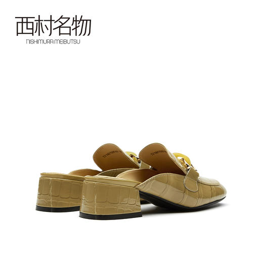 西村名物2021夏季新款真皮包头拖鞋女网红懒人鞋粗跟穆勒拖T21AH15051 商品图3