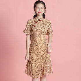 上海旗袍厂AYK-QF-210177雪纺小碎花改良旗袍立领时尚连衣裙不规则裙摆修身旗袍夏季女装