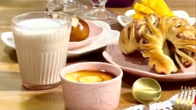 杏仁奶、豆沙面包、椰蓉碱水小丸子、贵妃芒【我用早餐叫醒你-2】