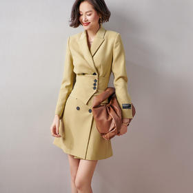 剩XL 芳外2021秋季西装式连衣裙通勤百搭修身减龄淑女裙子