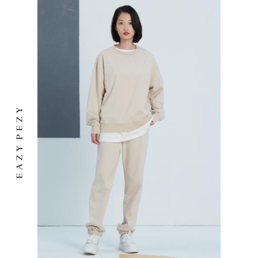 EAZYPEZY  早秋宽松薄款柔软纯棉圆领卫衣运动休闲时髦套装 商品图0