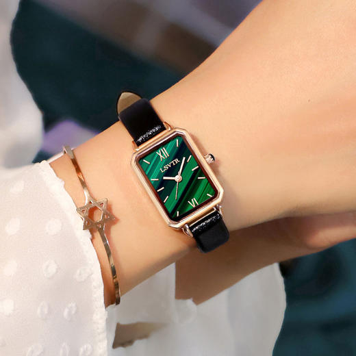 ins风新款网红同款手表女简约气质文艺防水小方盘孔雀绿小绿表女 商品图12