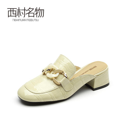 西村名物2021夏季新款真皮包头拖鞋女网红懒人鞋粗跟穆勒拖T21AH15051 商品图0