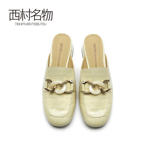 西村名物2021夏季新款真皮包头拖鞋女网红懒人鞋粗跟穆勒拖T21AH15051 商品图2