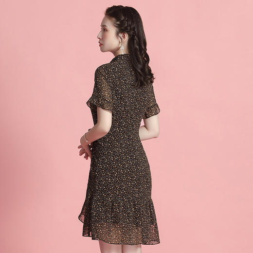 上海旗袍厂AYK-QF-210177雪纺小碎花改良旗袍立领时尚连衣裙不规则裙摆修身旗袍夏季女装 商品图3