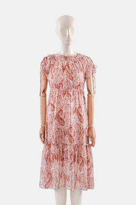 肩袖穿带度假连衣裙