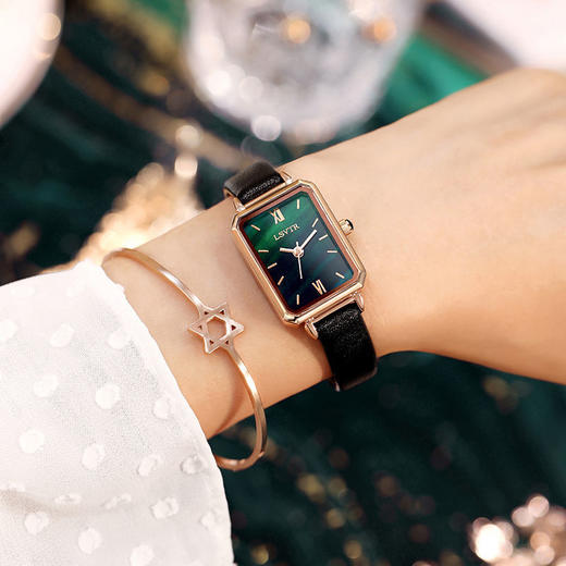 ins风新款网红同款手表女简约气质文艺防水小方盘孔雀绿小绿表女 商品图2