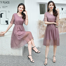 上海旗袍厂RJ-8809真丝连衣裙女中长款2021夏装时尚新款修身显瘦韩版气质桑蚕丝长裙