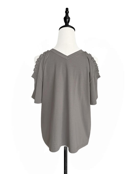 TYNVIE 露肩花边装饰短袖T恤 - 灰色 商品图2