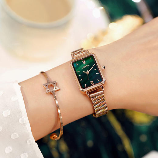 ins风新款网红同款手表女简约气质文艺防水小方盘孔雀绿小绿表女 商品图1