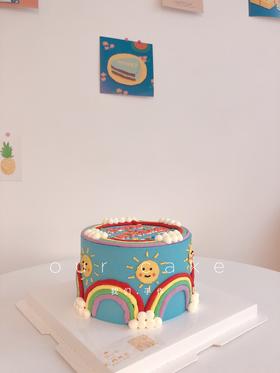 蓝色彩虹简约复古蛋糕/色素重！！-低糖处理无添加