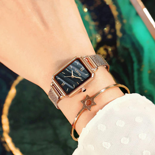 ins风新款网红同款手表女简约气质文艺防水小方盘孔雀绿小绿表女 商品图10