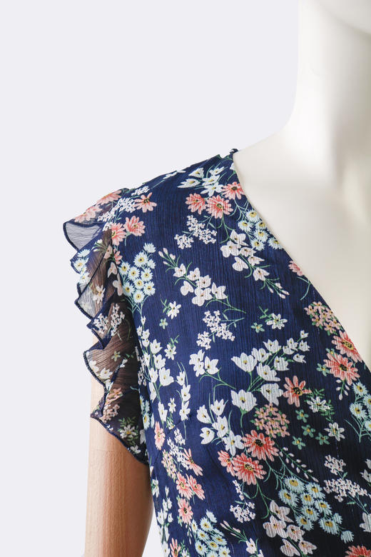 侧抽褶荷叶袖连衣裙 商品图3