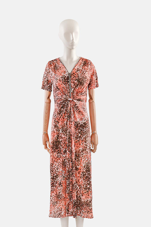 前腰扭花V领钉珠长款连衣裙 商品图1