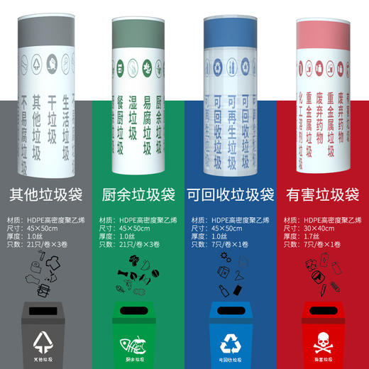 e洁家用手提式一次性自动收口加厚分类垃圾袋套装抽绳式 商品图2