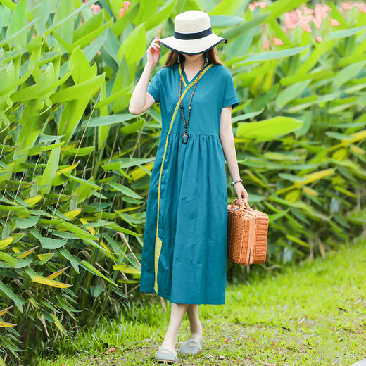 GYH  2021收腰中长款棉麻连衣裙 商品图2