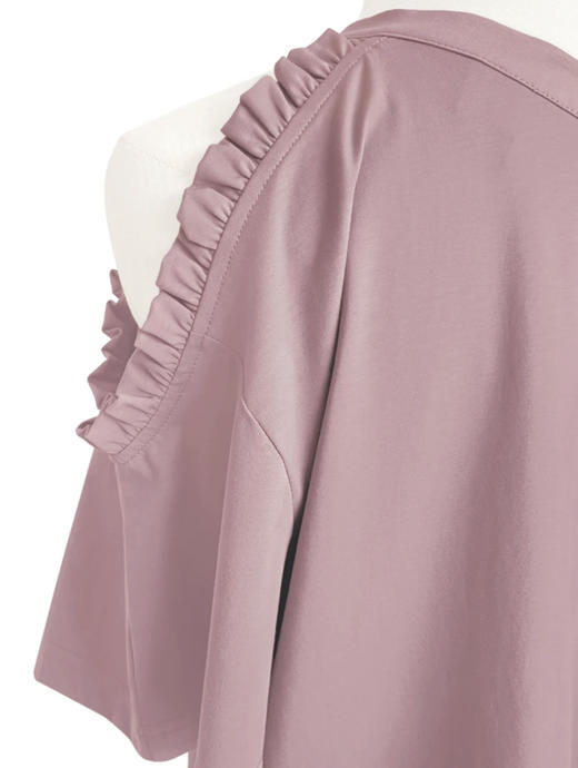 TYNVIE 露肩花边装饰短袖T恤 - 粉色 商品图2