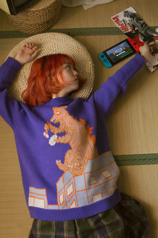 【市集】Puli Potch布力跑-鼠斯拉紫色情侣款-套头针织毛衣（均码） 商品图4