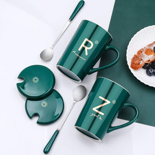 【带盖勺男女陶瓷茶杯】姓氏陶瓷马克杯 居家日用韩版学生情侣餐饮用具 商品图2