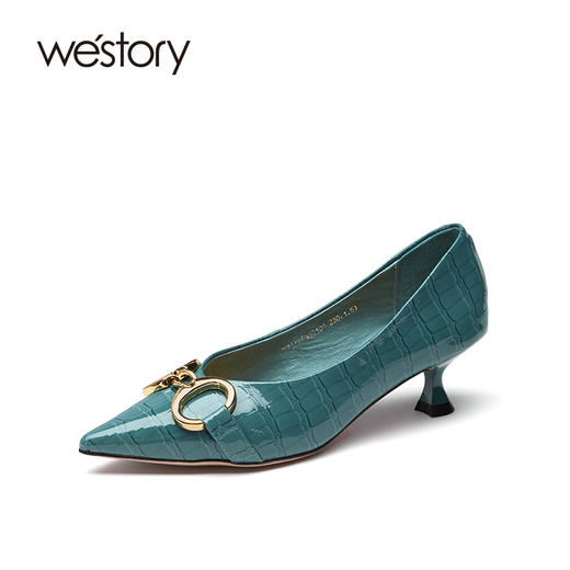 westory女鞋2021春季新款牛皮尖头高跟鞋细跟链条单鞋S21AE53521 商品图0