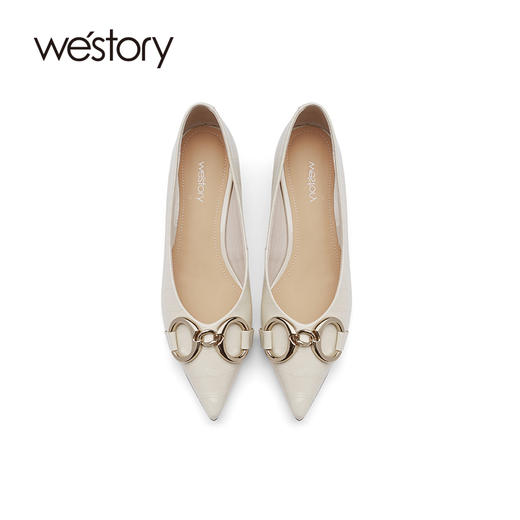 westory女鞋2021春季新款牛皮尖头高跟鞋细跟链条单鞋S21AE53521 商品图3