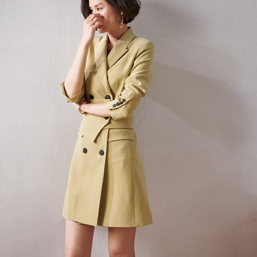 剩XL 芳外2021秋季西装式连衣裙通勤百搭修身减龄淑女裙子 商品图2