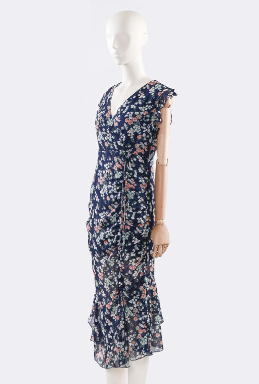 侧抽褶荷叶袖连衣裙 商品图1