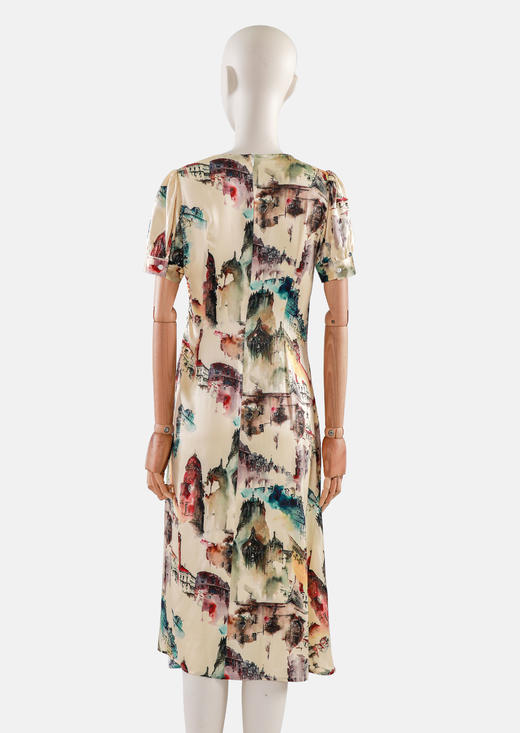 蓝色小波点灯笼短袖侧加折女人味连衣裙 商品图3