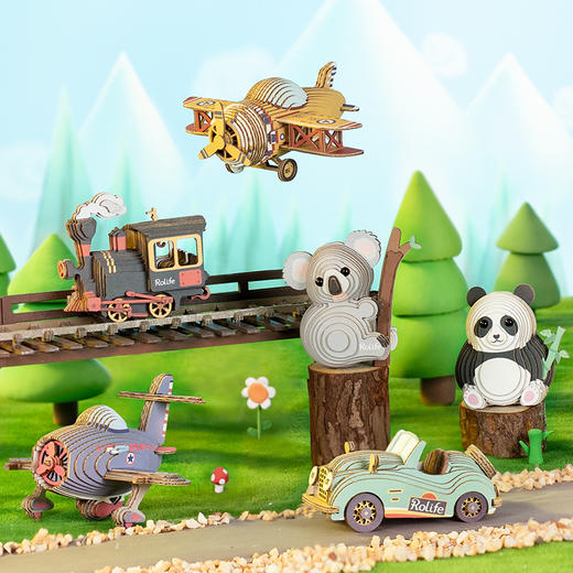 若态坑纸-双翼飞机手工DIY制作立体拼图木质拼装模型摆件 商品图0