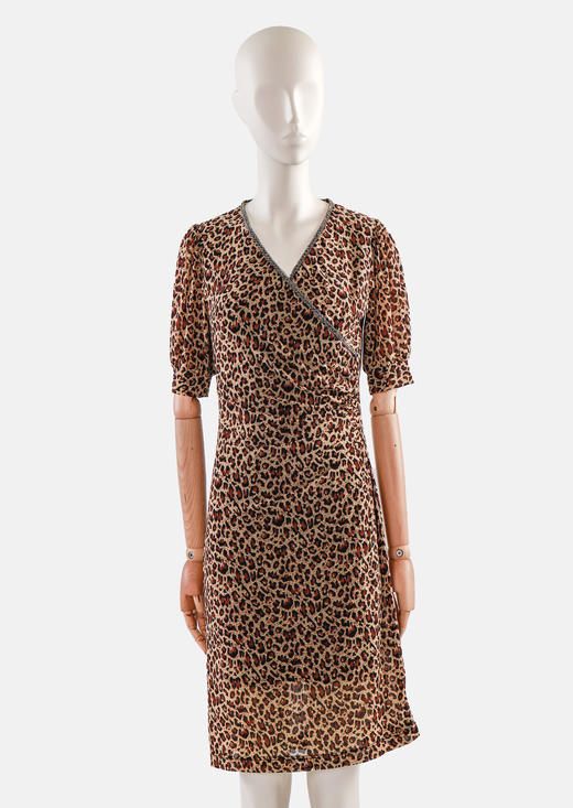 手工加珠斜抄领侧加折短袖连衣裙 商品图0