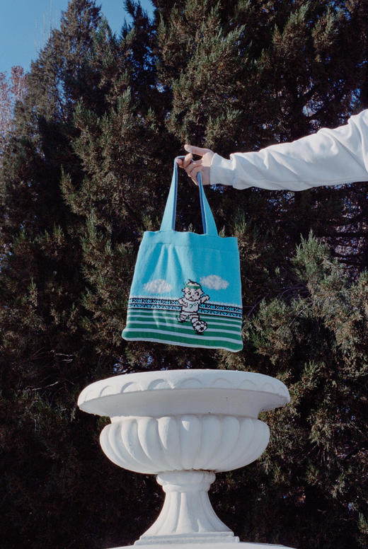 【市集】Puli Potch布力跑-丘比踢球像素风毛线针织双面-单肩手提包袋 商品图0