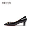 西村名物2021春季新款粗跟单鞋女中跟浅口百搭法式方头女鞋X21AE14911 商品缩略图1