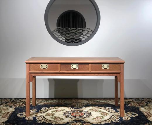 红桥红  家具严选  缅甸花梨（大果紫檀）  【138三抽刀牙小书桌 两件套】 商品图0