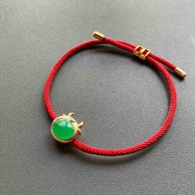 冰种阳绿高色蛋面翡翠抱抱牛手绳手链18k黄金钻石镶嵌